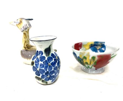 Selection of studio pottery include Janice Tchalenko studio pottery bowl measures approx 3 inches tall 5.5 inches diameter an