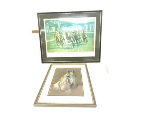 Signed framed limited edition print by neil cawthorne number 56/250and a signed drawing by Fortune largest measures approx 20
