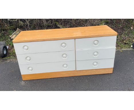 Stagg 6 drawer white chest, approximate measurements:  Height 25.5 inches, Width 53 inches, Depth 17 inches 