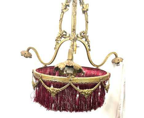 Antique gilt brass hanging ceiling light, approximate measurements: 32inches tall