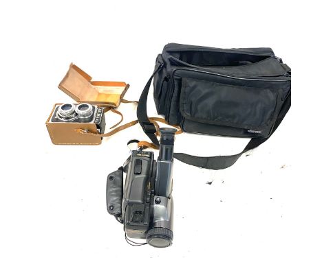 Cased sanyo ex33p video recorder and a vintage Halina AI camera , untested 