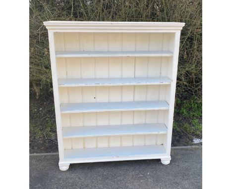 4 shelf painted bookcase measures approx 55 inches tall 44 inches wide 11 inches depth 