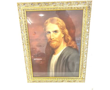 Framed Jesus Christ print, frame measures approx 27 inches by 21 inches 