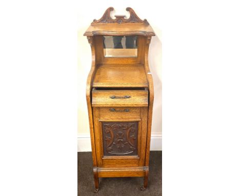 Vintage wooden coal box measures approx 45 inches high by 14 inches wide and 15 inches depth, one castor in need of repair 