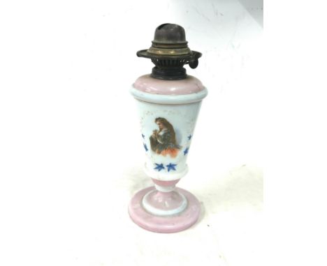 Vintage hand painted oil lamp, approximate height 12 inches 