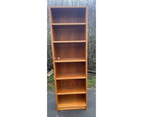 5 Shelf narrow bookcase, made in Denmark, approximate measurements: Height 76 inches, Width 24.5 inches, Depth 12.5 inches 