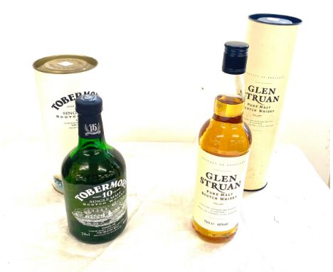 A Glen Struan pure malt Scotch whiskey, Boxed sealed bottle of Tobermory single malt whiskey, Aged 10 years 