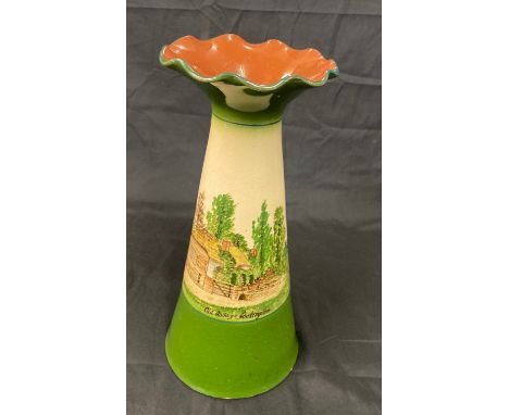 Vintage torque hand painted vase, height approx 12 inches 