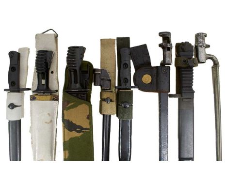 with dress frog, two SA80 bayonets, a No.4 MKIII spike bayonet, an L1A1 bayonet, a US socket bayonet, a KCB bayonet, and a fu