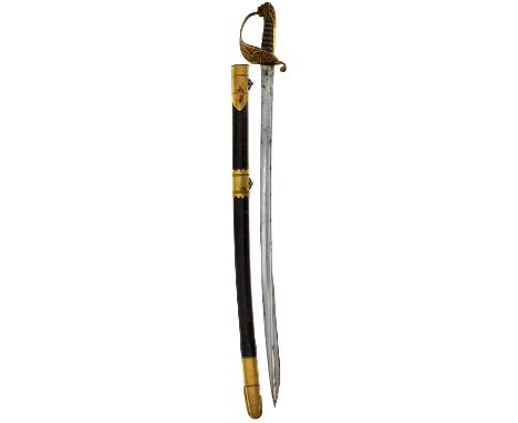 74cm pipe backed blade faintly etched with the Royal arms, crowned fouled anchor and foliage, regulation gilt hilt with lion'