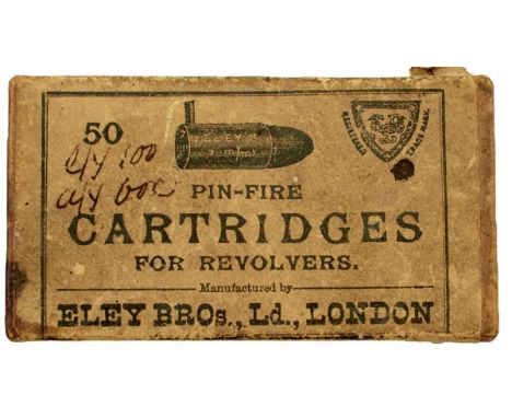 for fifty 7mm pinfire cartridges, circa 1920. See page 126, Pinfire Pistols, Revolvers and Ammunition Handbook by Steve Jorda
