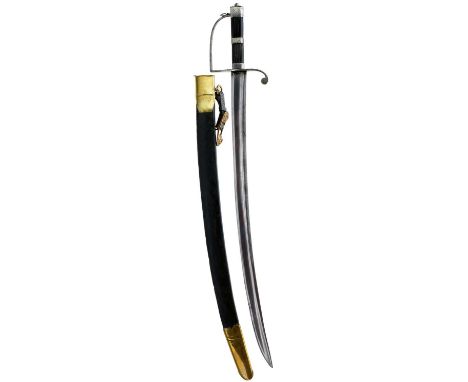 63cm curved fullered blade, steel hilt with D-shaped knuckle guard, reeded wooden grip, the band engraved K L D over 15, cont