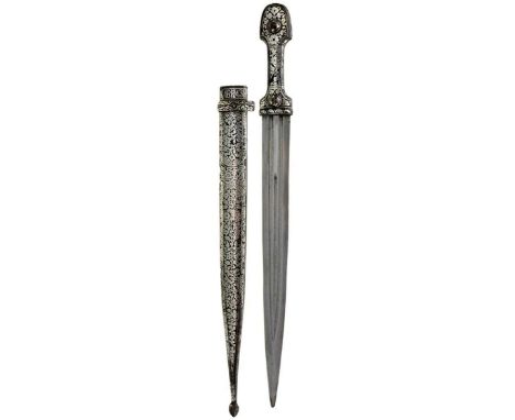 29.5cm triple fullered blade with rounded tip, characteristic hilt profusely decorated with scrolling foliage and flowerheads