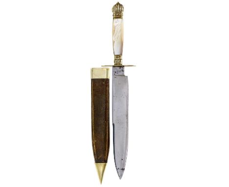 18cm plain blade indistinctly stamped F. BARNES &amp; CO. SHEFFIELD at the forte, white metal mounted mother of pearl hilt, g