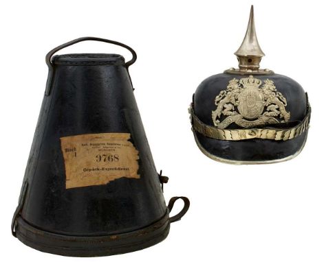 the black skull with white metal mounts to include state helmet plate, spike finial on circular base. Imperial and state cock