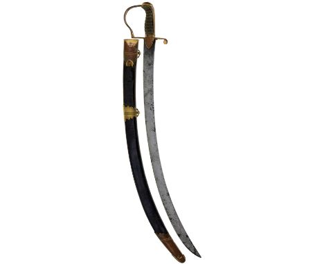 70.5cm unfullered blade double edged towards the point, copper gilt stirrup hilt with ribbed pommel, the langets engraved wit