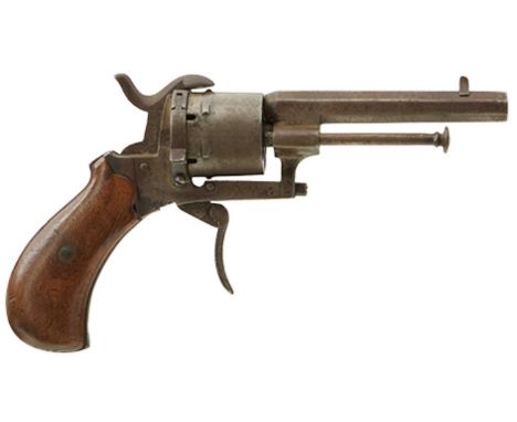 3.5inch sighted octagonal barrel, plain cylinder and frame, loading gate on the right side, folding trigger, two-piece wooden