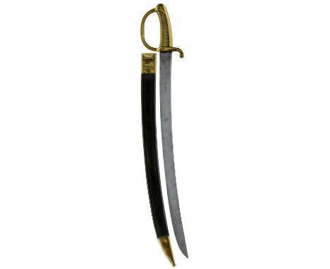 59.5cm curved blade stamped NE and with various poincon, regulation brass hilt with D-shaped knuckle guard and ribbed brass g