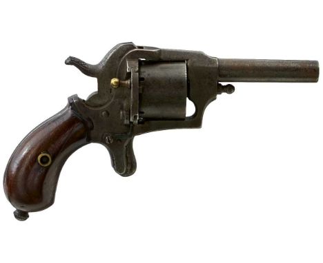 2.5inch sighted barrel, plain cylinder and frame, loading gate on the right side, sheath trigger, two-piece wooden grips, the