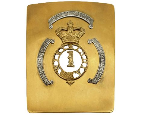 gilt rectangular plate centred by a floreat 1 on a white enamel ground with pierced gilt WEST INDIA border surmounted by a cr