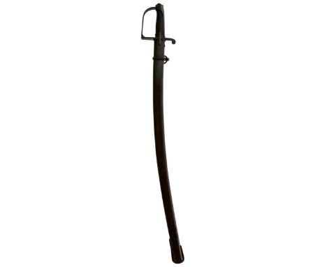 82.75cm curved blade stamped S.A. at the forte, regulation steel stirrup hilt, one langet lacking, worn leather grip, contain