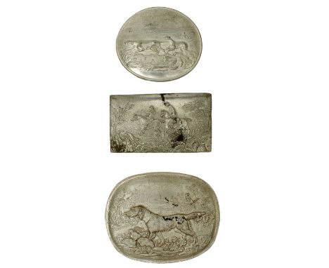 each of embossed white metal and each depicting a hunting scene.
