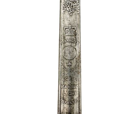 82.5cm blade by Wilkinson, serial no. 35300 for 1897 etched with scrolling foliage, crowned Royal arms, crowned regimental ba