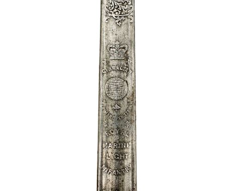 82.5cm blade by Wilkinson, serial no. 35300 for 1897 etched with scrolling foliage, crowned Royal arms, crowned regimental ba