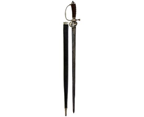 57cm triple fullered blade, characteristic hilt with D-shaped knuckle bow with Dublin silver hallmarks (date letter indistinc