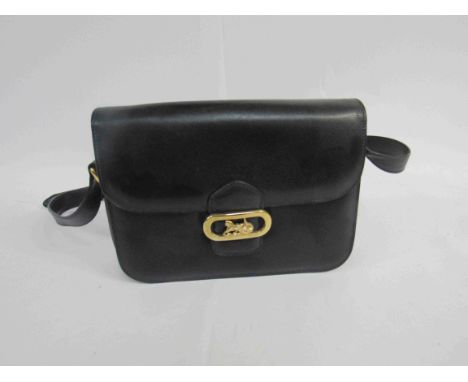CELINE Vintage horse carriage buckle navy blue box leather shoulder bag. Calf skin leather featuring the iconic horse carriag