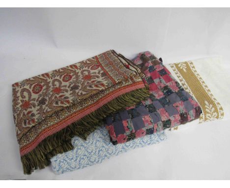 Four assorted throws including patchwork and tapestry