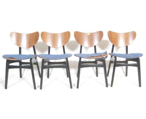 A set of four vintage retro mid century G-Plan Librenza pattern ' butterfly ' dining chairs having wooden butterfly shaped ba