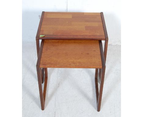 R Bennett - G Plan - Quadrille pattern - A 1970's retro vintage teak wood graduating nest of tables. The two coffee tables ha