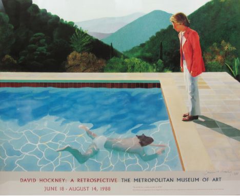 After David Hockney (British 1937-): 'Pool with Two Figures 1971', original lithograph exhibition poster 'A Retrospective - T