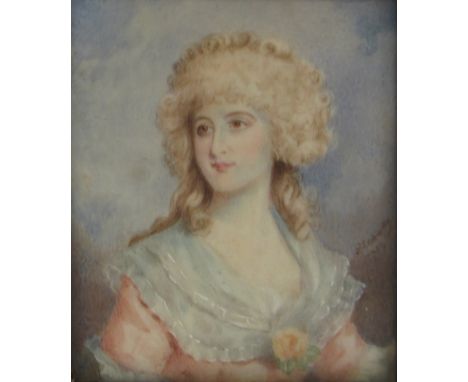 R Cosway (British 1742-1821): Half Length Portrait of a Lady, watercolour miniature on ivory signed and dated 1769, indistinc