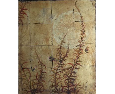 TERESA POOLE (XXI). 'Willow Herbi', signed lower right and dated 2000, mixed media on canvas, unframed, 60 x 50 cm