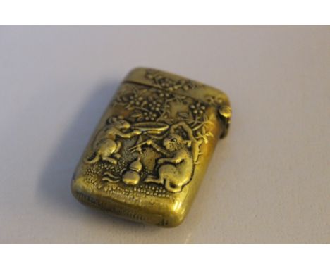 A JAPANESE VESTA CASE,  decorated with a monkey and a rat, H 3.75 cm