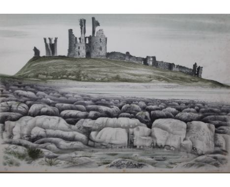 DAVID GENTLEMAN, coastal scene with castle, signed lower right in pencil, limited edition coloured lithograph, number 55 of 1