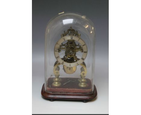 A 19TH CENTURY SINGLE FUSEE SKELETON CLOCK, the silvered chapter ring with Roman numerals, bearing engraved inscription 'Pres