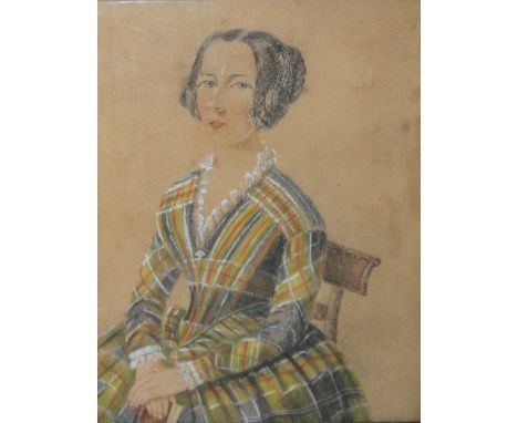 ANNE THOMAS.  Portrait study of a seated lady, inscribed and dated 1850 verso, mixed media, framed and glazed, 24 x 18 cm