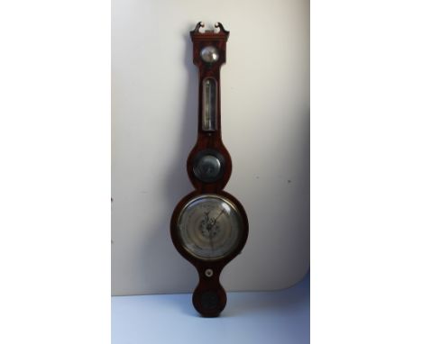 A 19TH CENTURY MAHOGANY WHEEL BAROMETER BY P NICHO OF LIVERPOOL, H 96 cm