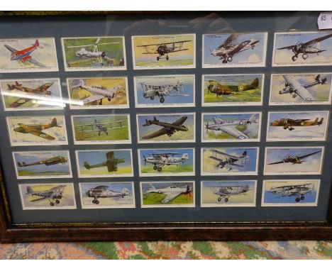 FRAMED PLAYERS CIGARETTE CARDS OF PLANES AND SUNDAY TIMES PICTURES OF VINTAGE CARS