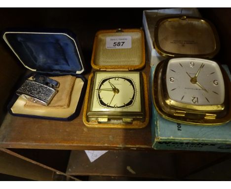2 TRAVEL CLOCKS WESTCLOX AND INGERSOLL PLUS RONSON LIGHTER