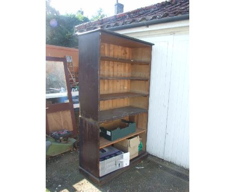 LARGE VINTAGE PINE BOOKCASE LACKING DOORS ( 2 PIECE) 7 X 4 FT