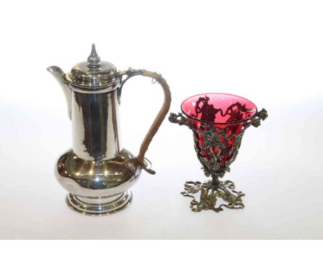 Northallerton coffee pot and a ruby glass and gilt metal sugar bowl