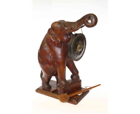 Carved wood elephant table gong