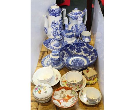 Spode Italian blue and white wares, Chinese bowl, cups and saucers, etc