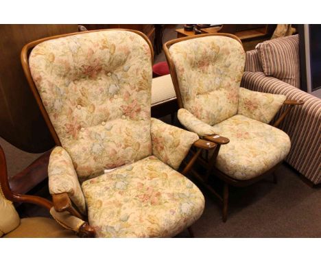 Pair Ercol armchairs in tapestry fabric
