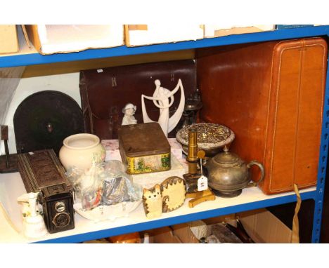 Suitcase, briefcase, microscope, box camera, metalwares, Anglo Indian glove box
