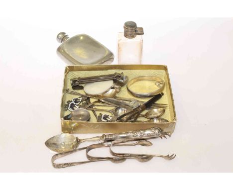 Box with scent bottle, flask, spoons, etc